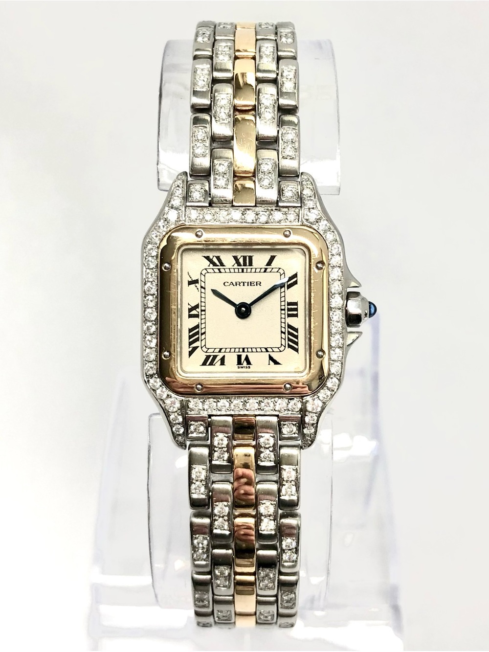 CARTIER PANTHERE Quartz 23mm 1 Row Gold 2.10TCW Diamond Watch Cream Dial